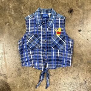 Vintage 90s/Y2K Winnie the Pooh Plaid Tie-Front Sleeveless Crop Top